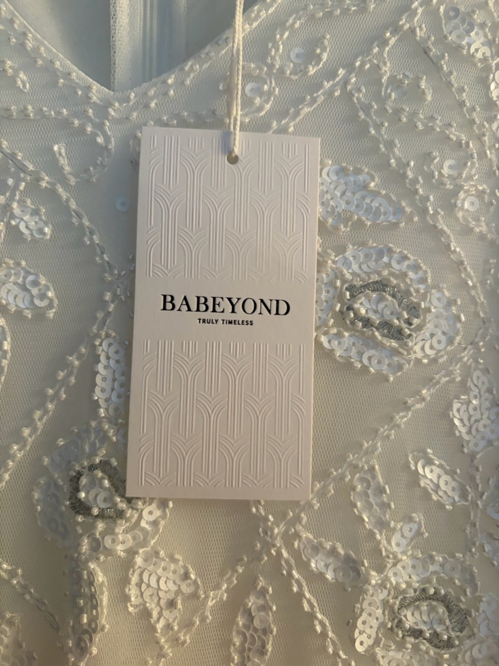 Ivory Beaded Fringe V-Neck Maxi Dress with Floral Appliqué - Picture 8 of 9